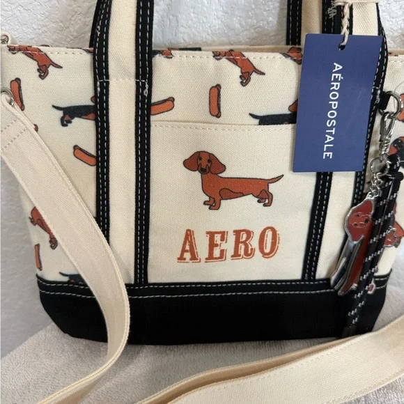 Aeropostale Cream and Black Dachshund Print Tote - Picture 3 of 10